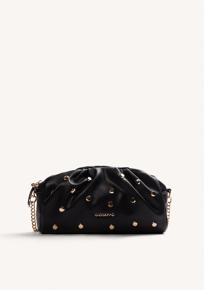 BLACK WRINKLED EFFECT STUDDED CROSSBODY BAG