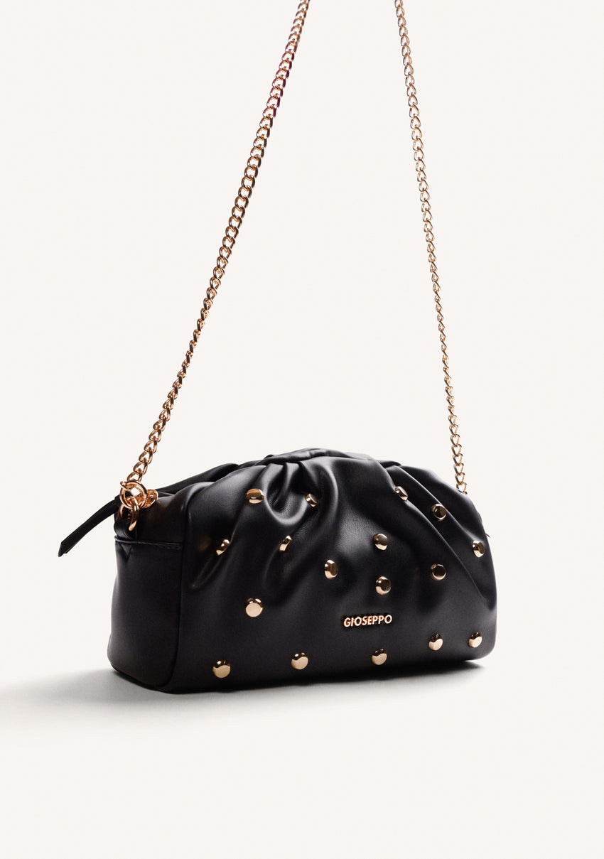 BLACK WRINKLED EFFECT STUDDED CROSSBODY BAG