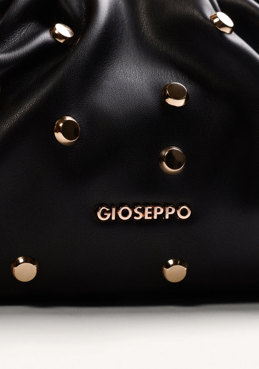 BLACK WRINKLED EFFECT STUDDED CROSSBODY BAG