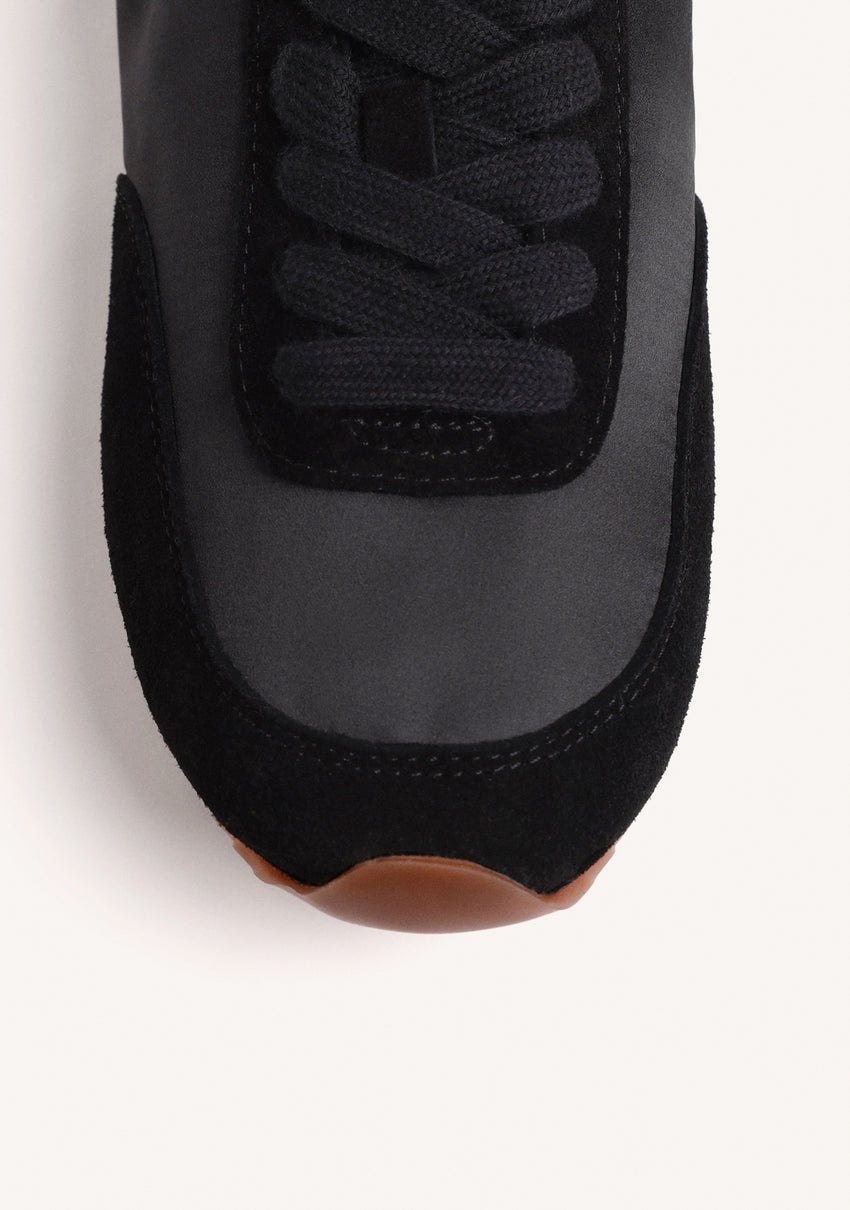 BLACK LEATHER AND SATIN SNEAKERS