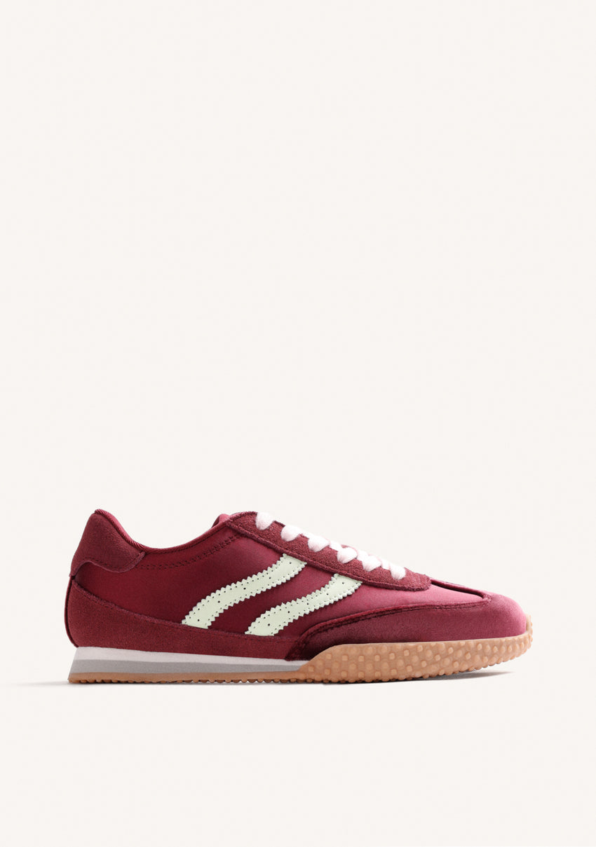 BURGUNDY LEATHER AND SATIN SNEAKERS