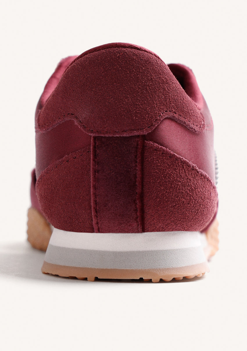BURGUNDY LEATHER AND SATIN SNEAKERS