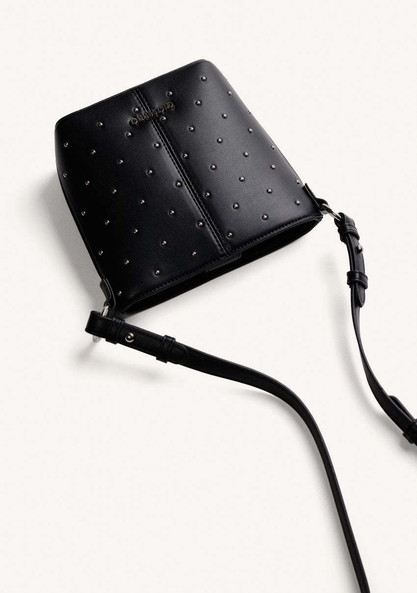BLACK BUCKET BAG WITH STUDS