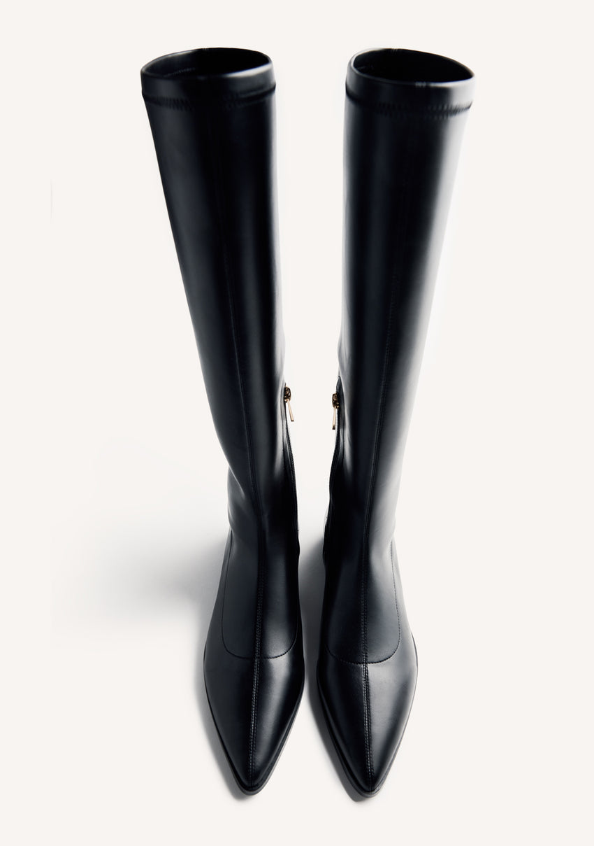 BLACK ELASTIC HIGH BOOTS
