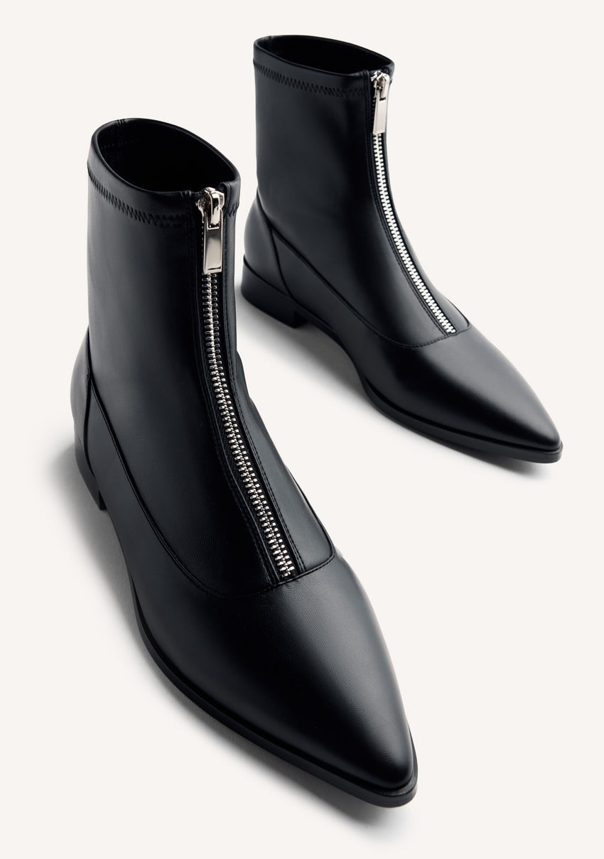 BLACK ELASTIC ANKLE BOOTS WITH ZIPPER