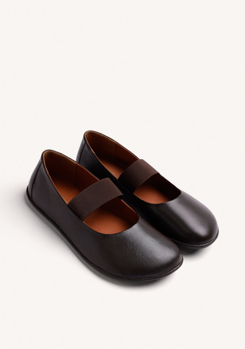 BROWN BAREFOOT LEATHER BALLET FLATS
