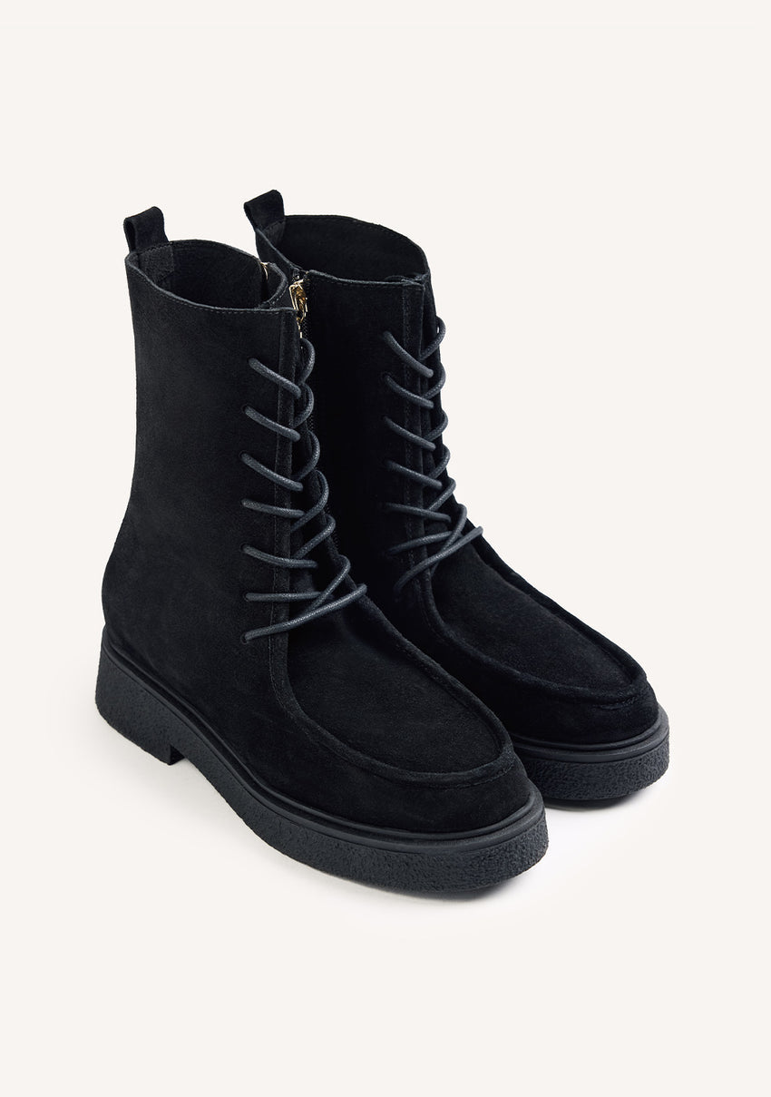 BLACK MILITARY STYLE SUEDE LEATHER BOOTS