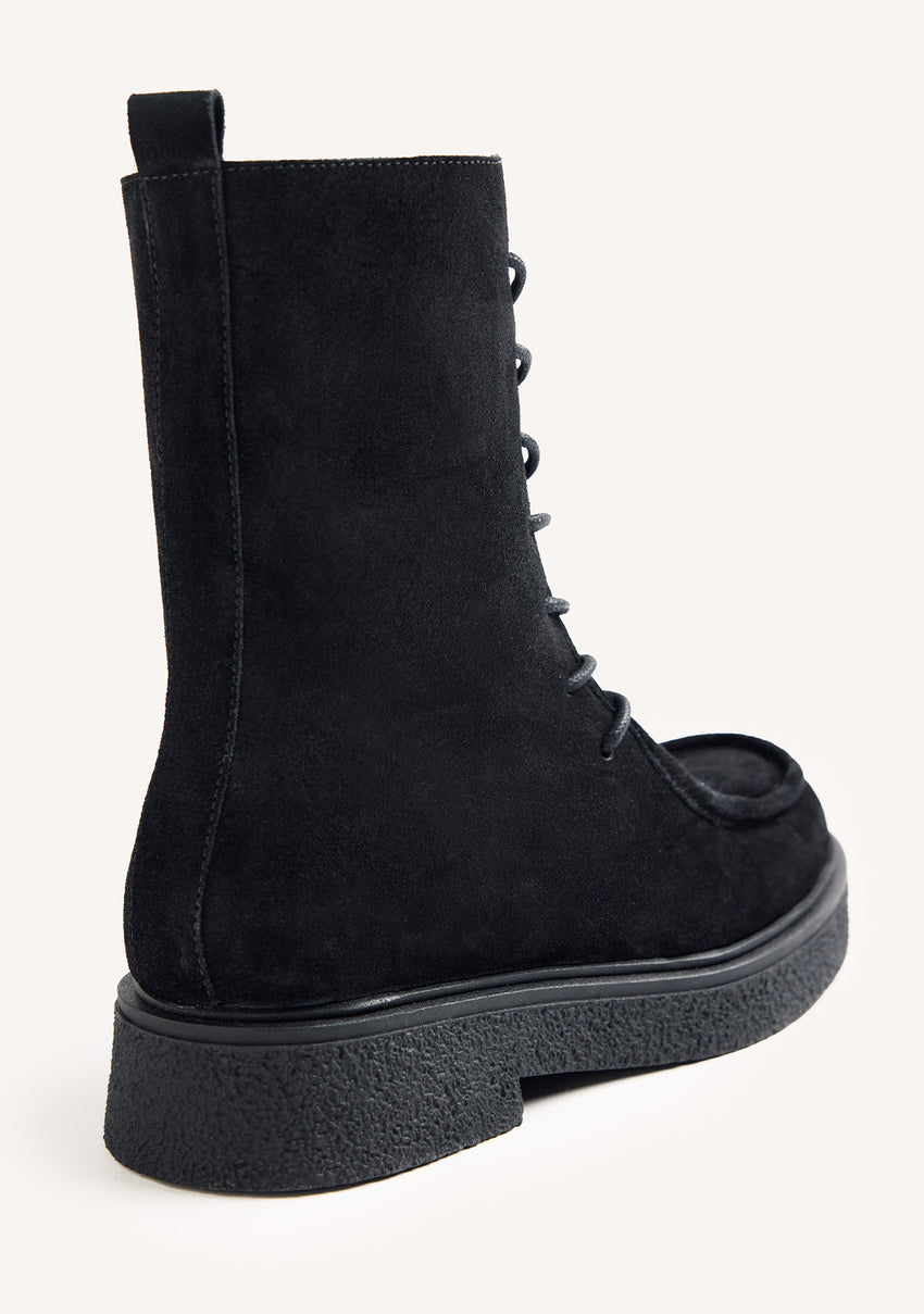 BLACK MILITARY STYLE SUEDE LEATHER BOOTS