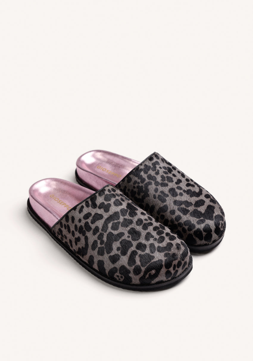 ANIMAL PRINT LEATHER CLOGS WITH BUCKLE