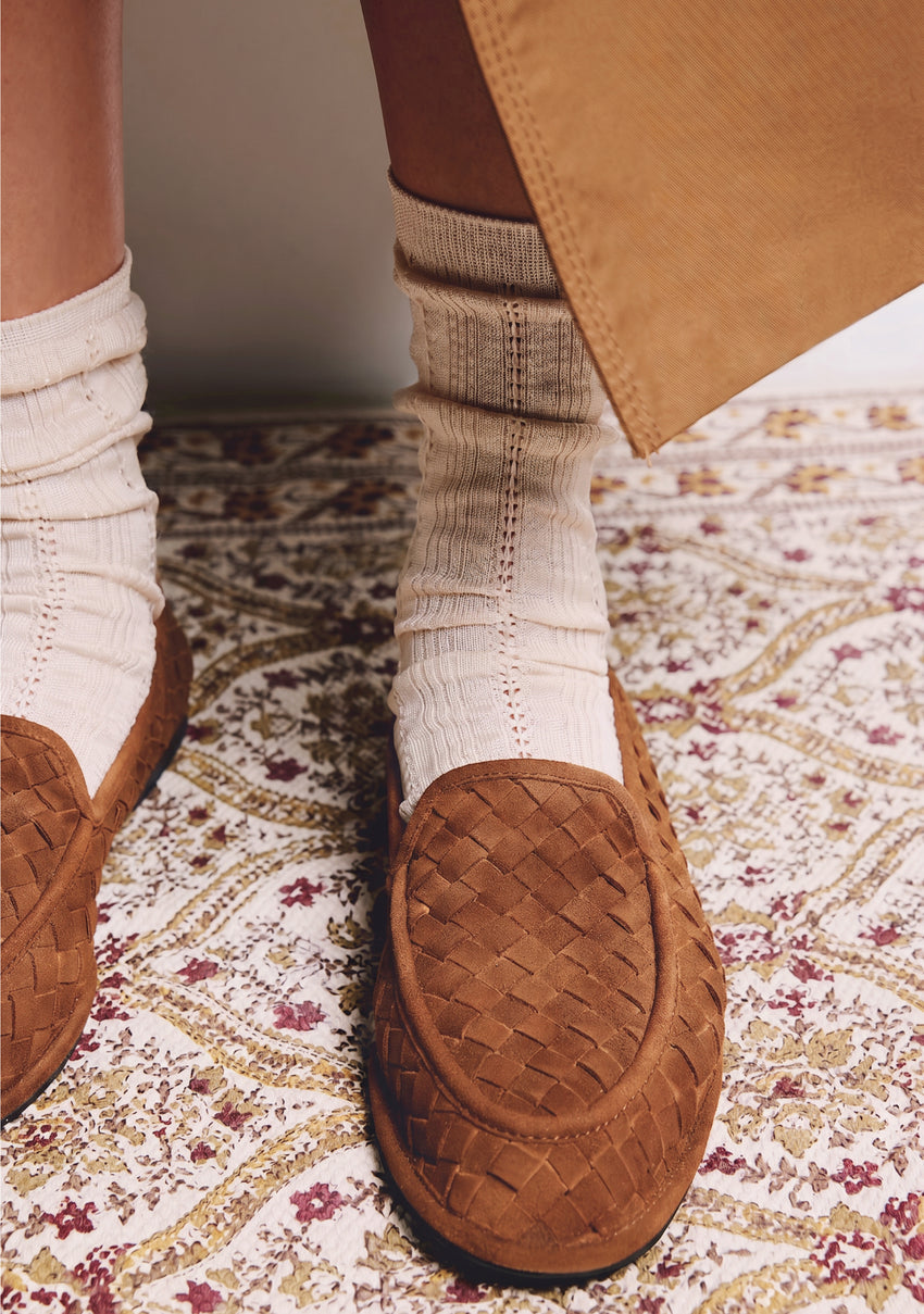 CAMEL WOVEN LEATHER LOAFERS