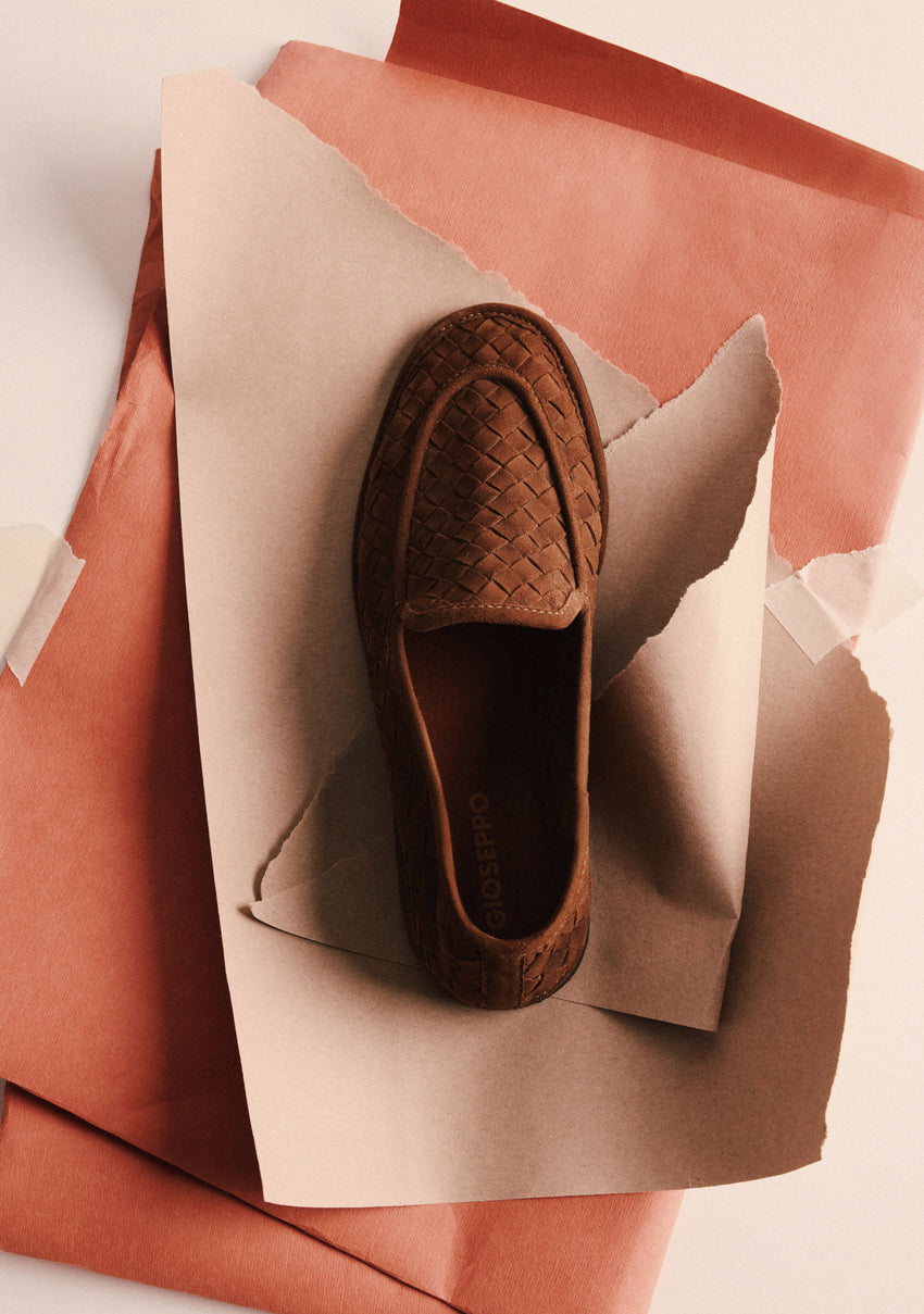 CAMEL WOVEN LEATHER LOAFERS