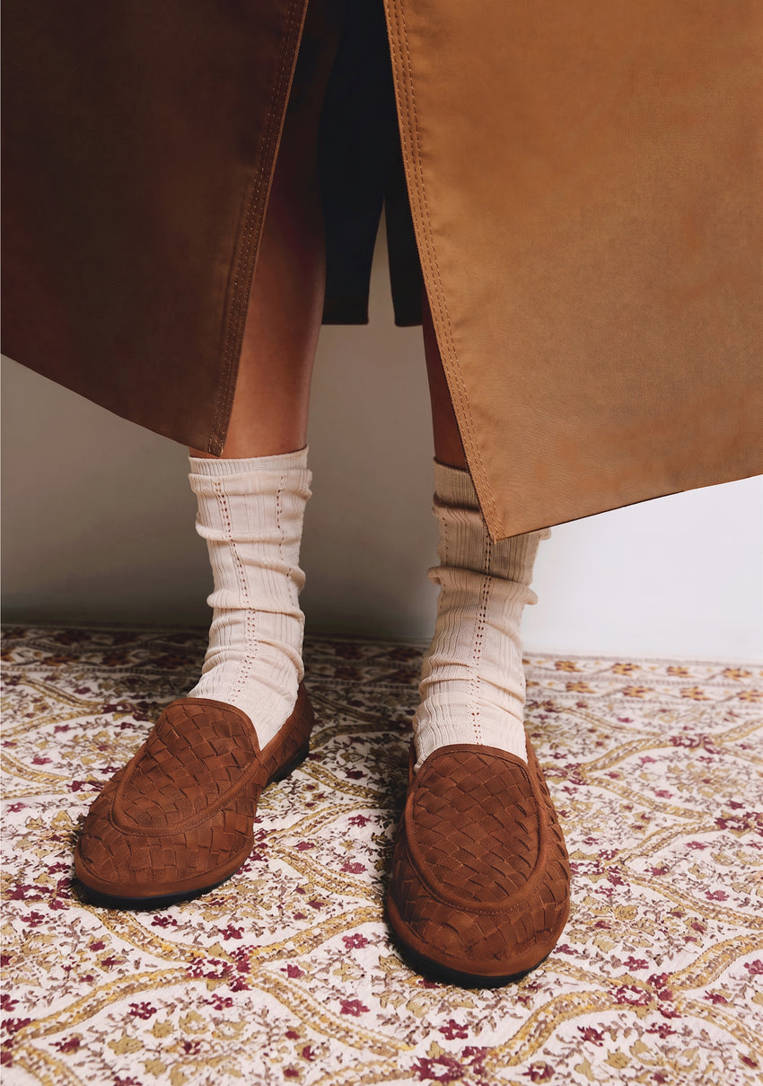 CAMEL WOVEN LEATHER LOAFERS