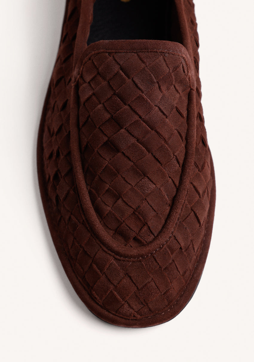 BROWN WOVEN LEATHER LOAFERS