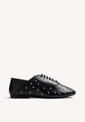 BLACK LEATHER STUDDED FLAT SHOES