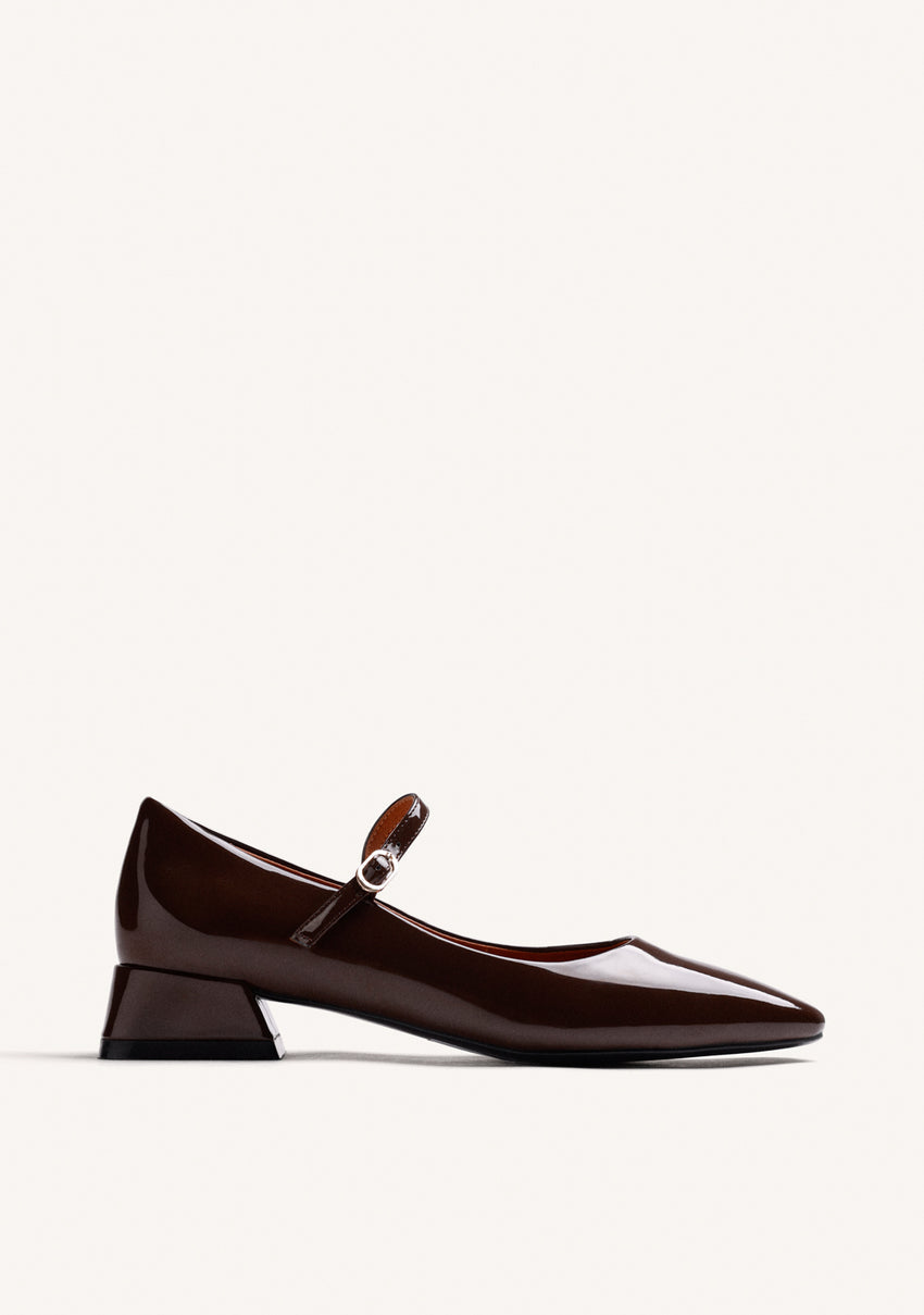 BROWN MARY-JANE SHOES WITH PATENT EFFECT