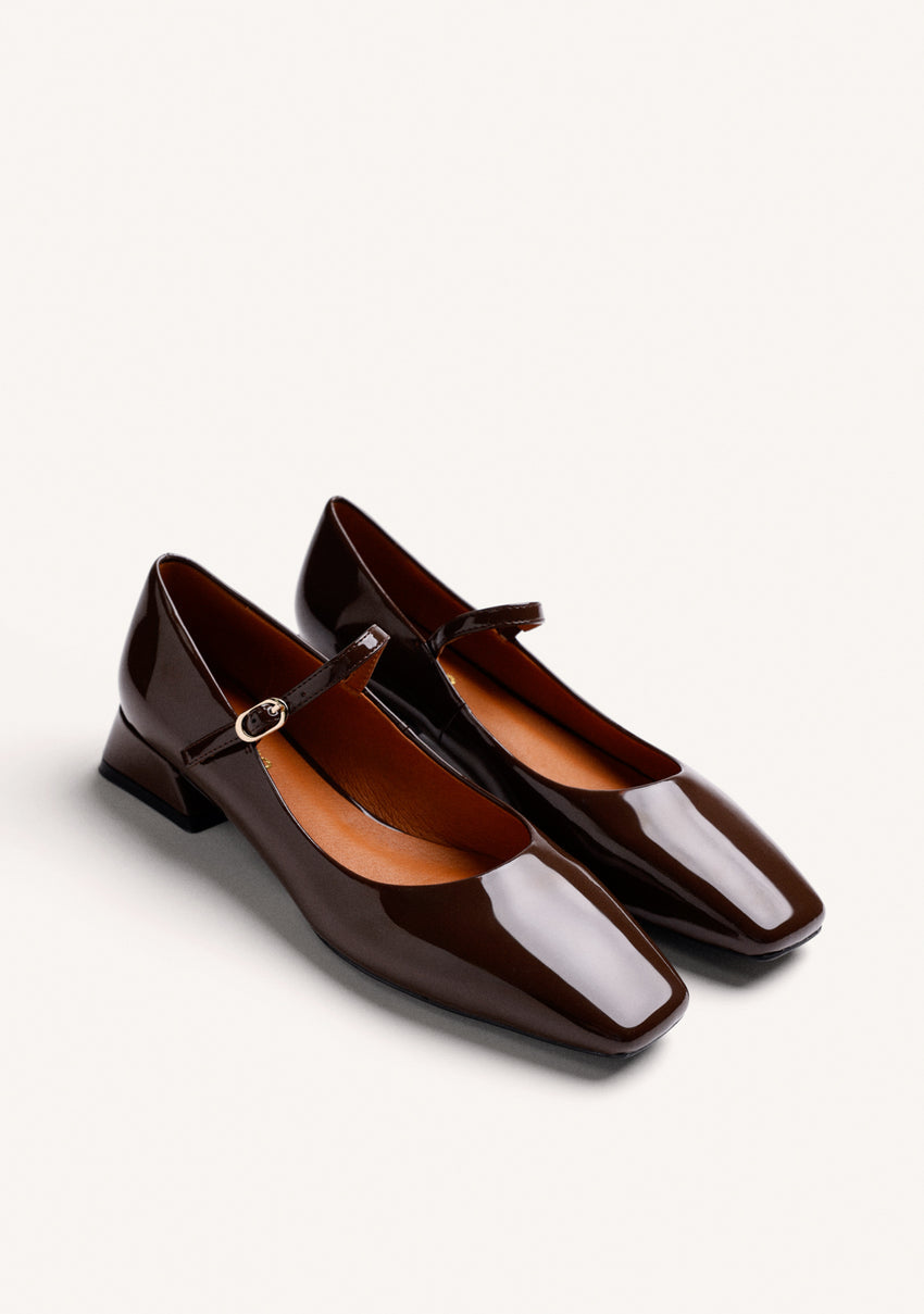 BROWN MARY-JANE SHOES WITH PATENT EFFECT