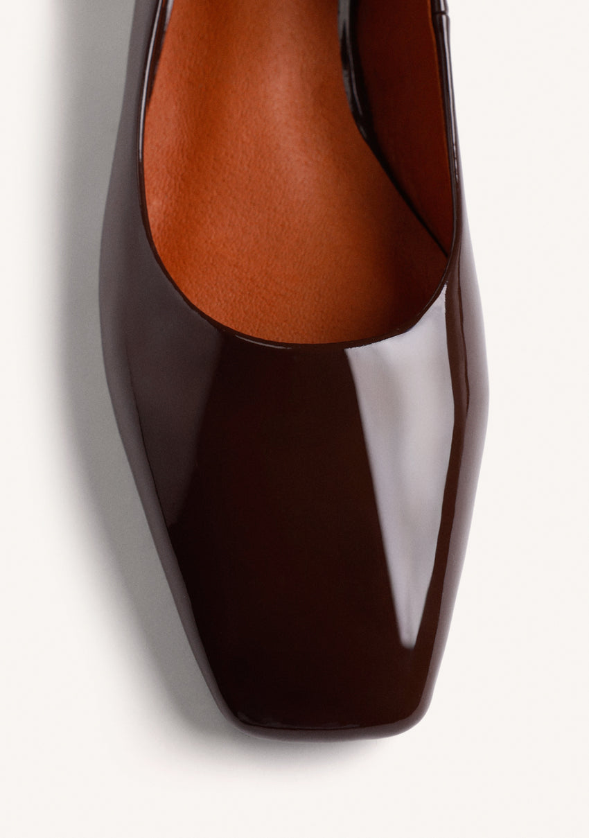 BROWN MARY-JANE SHOES WITH PATENT EFFECT