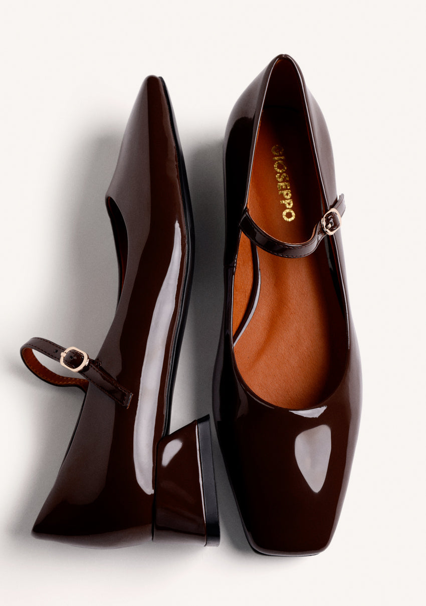 BROWN MARY-JANE SHOES WITH PATENT EFFECT