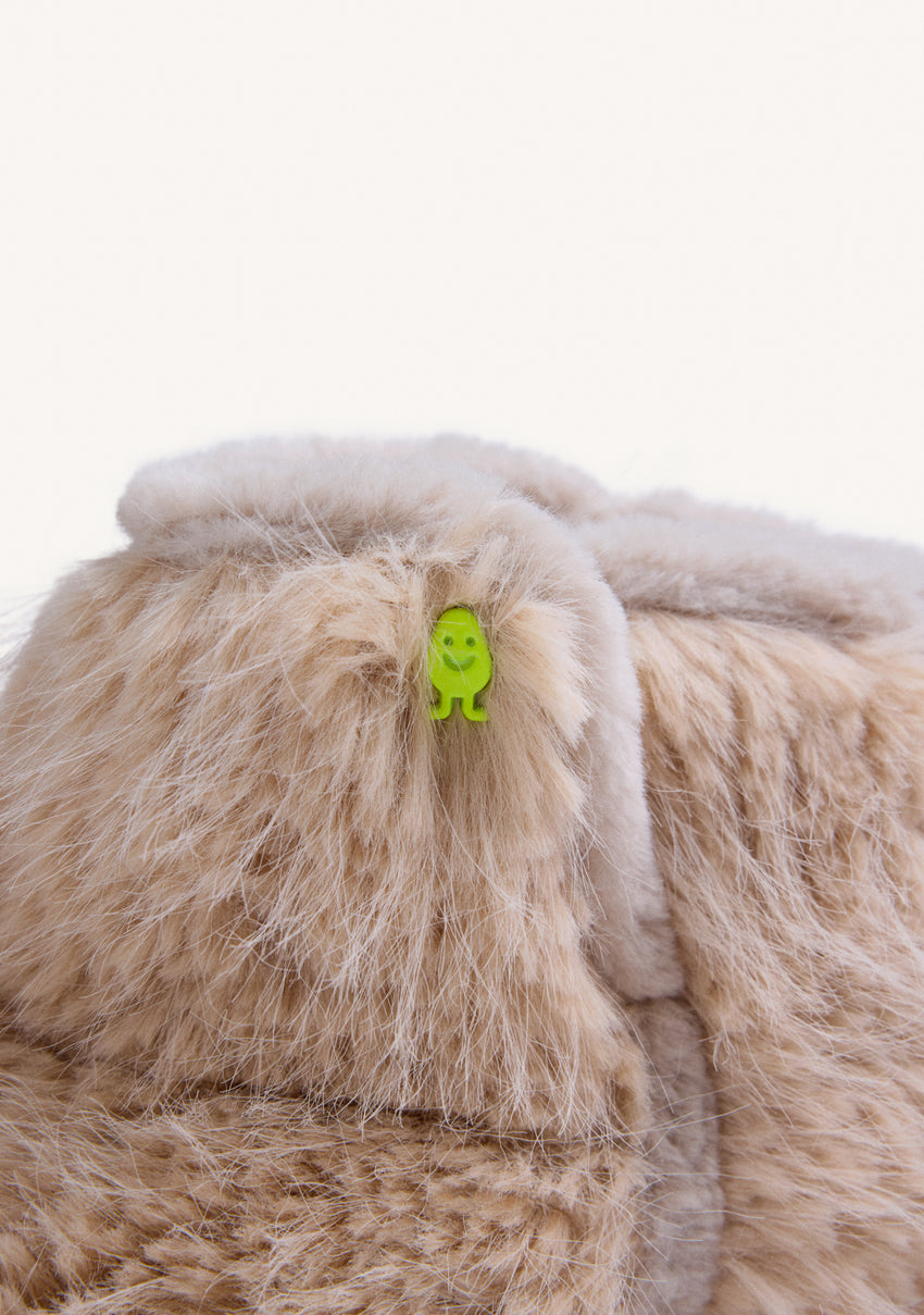 BEIGE FUR ANKLE HOUSE SLIPPERS