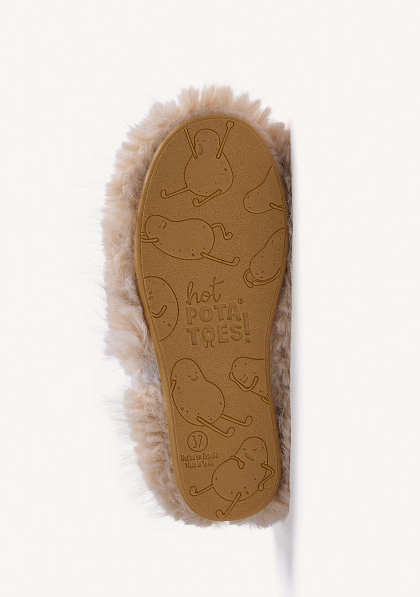 BEIGE FUR ANKLE HOUSE SLIPPERS