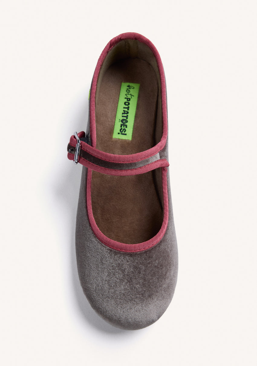 BURGUNDY VELVET MARY-JANE STYLE HOUSE SLIPPERS