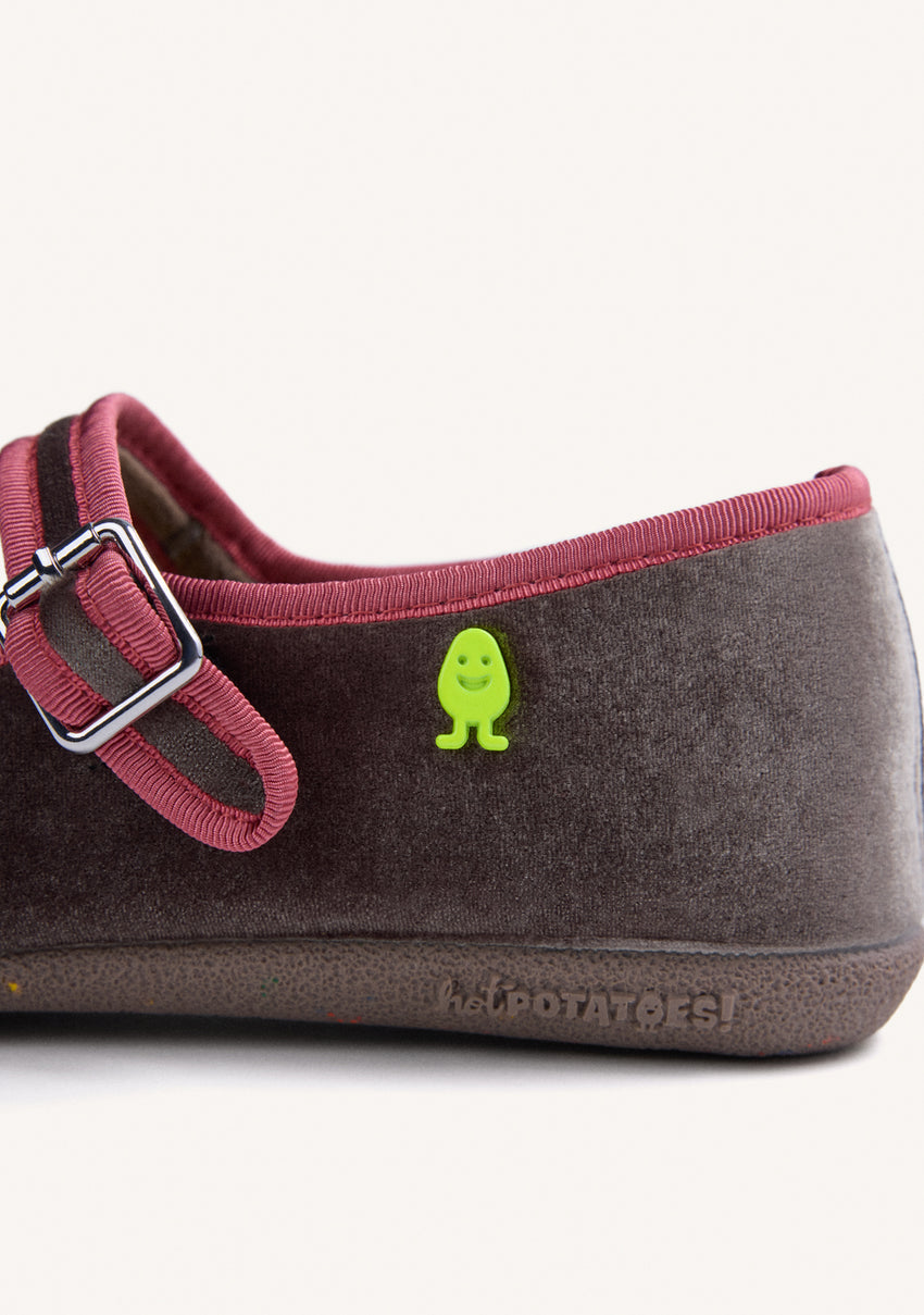 BURGUNDY VELVET MARY-JANE STYLE HOUSE SLIPPERS