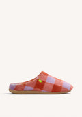 ORANGE AND LILAC CHECKERED FUR HOUSE SLIPPERS