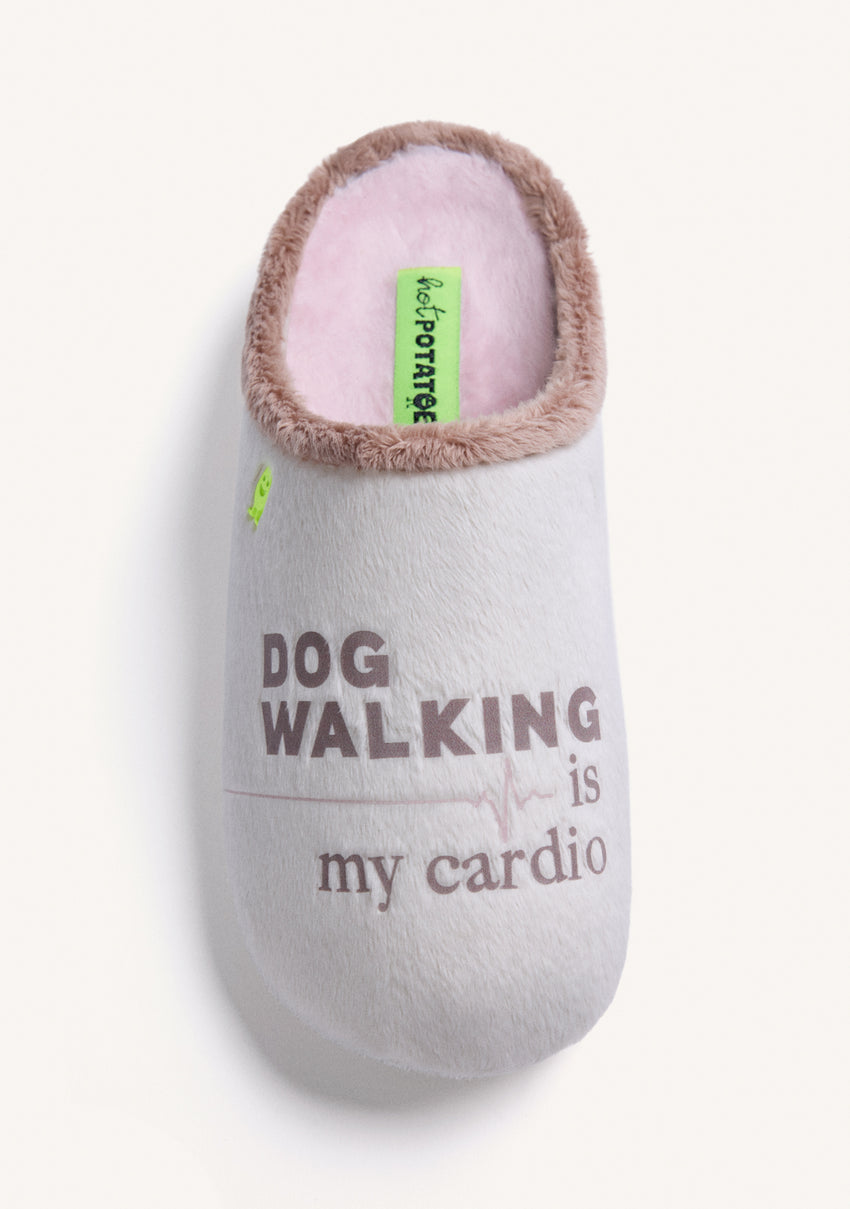 BEIGE FUR HOUSE SLIPPERS WITH TEXT