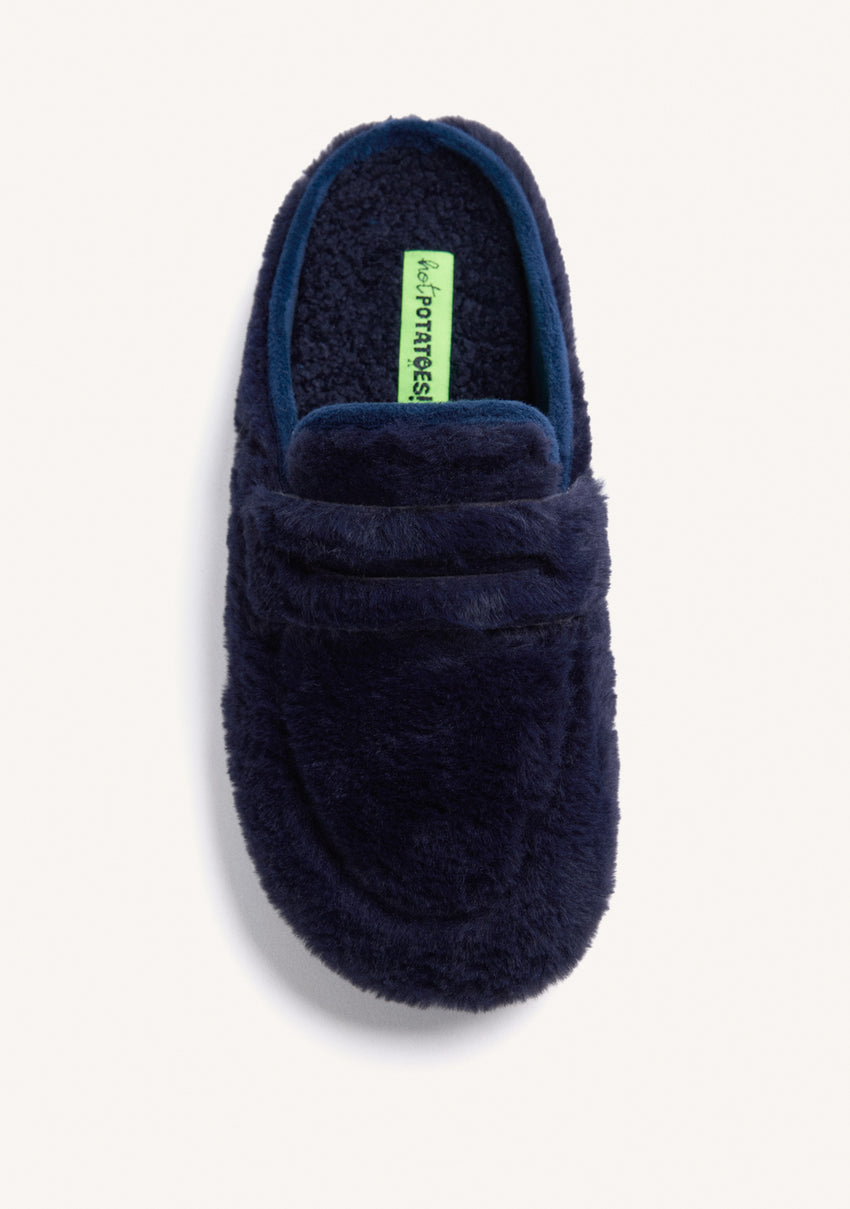 NAVY BLUE HOUSE SLIPPERS MOCCASIN STYLE WITH FUR