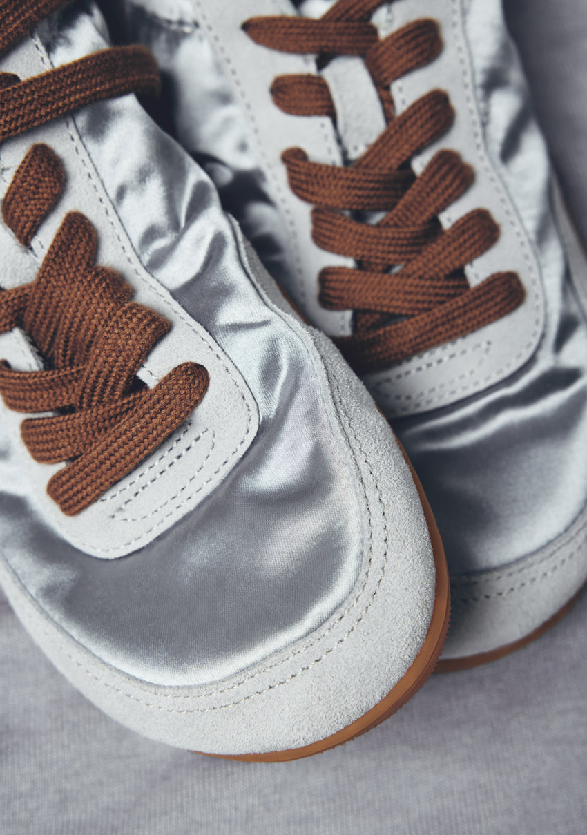 BLUE SATIN AND LEATHER BAREFOOT SNEAKERS