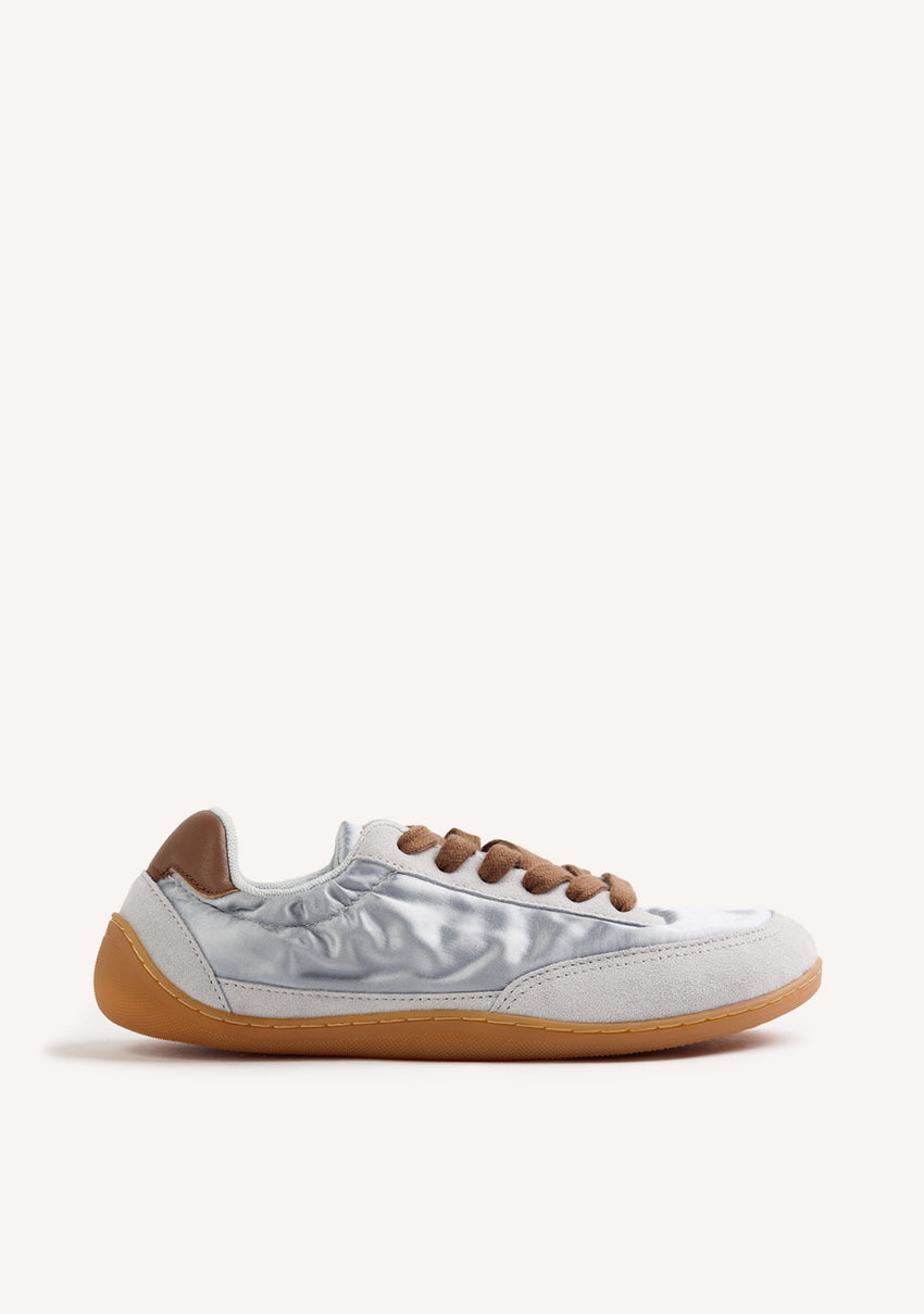 BLUE SATIN AND LEATHER BAREFOOT SNEAKERS