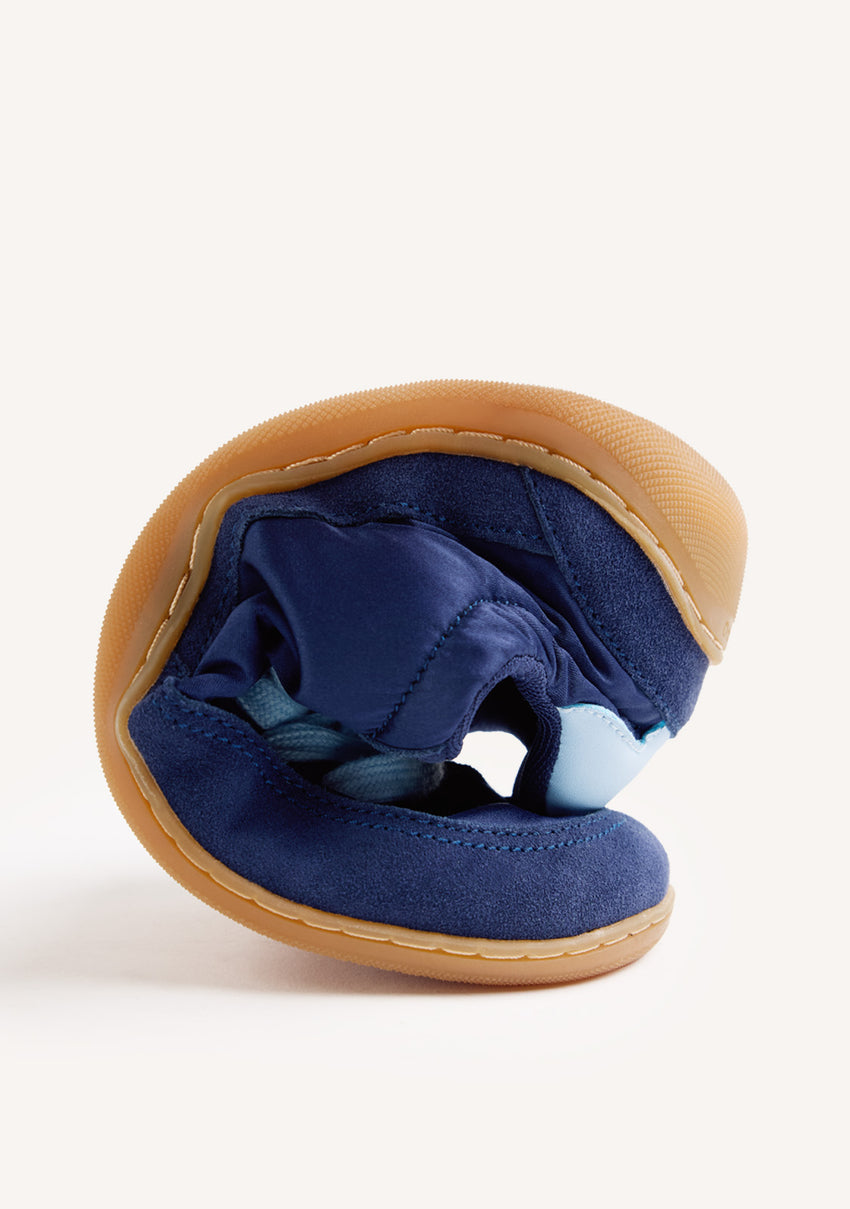NAVY BLUE SATIN AND LEATHER BAREFOOT SNEAKERS