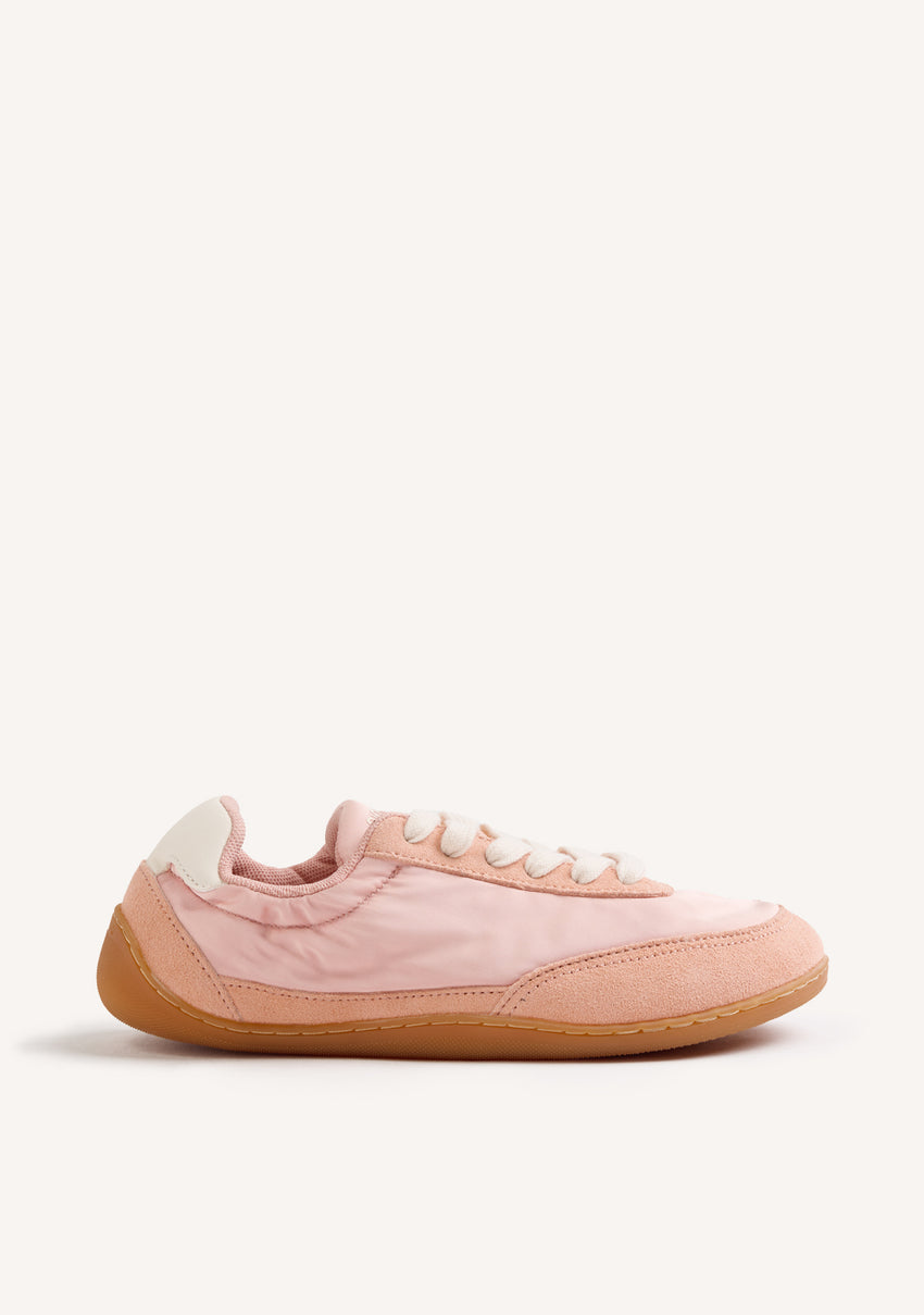 TERRACOTTA SATIN AND LEATHER BAREFOOT SNEAKERS