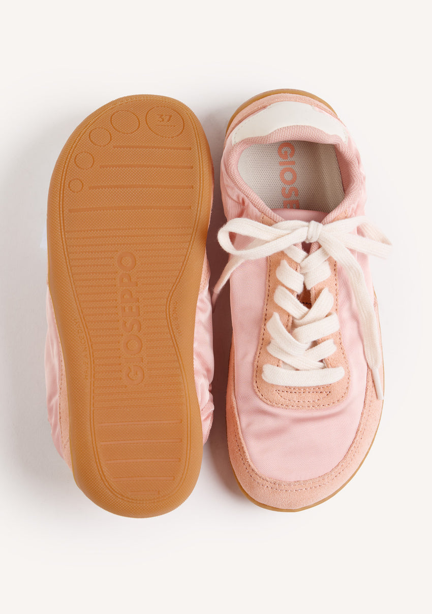 TERRACOTTA SATIN AND LEATHER BAREFOOT SNEAKERS