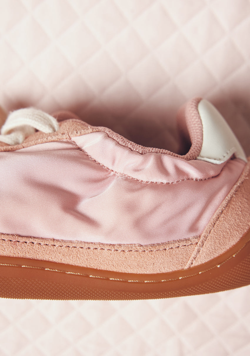 TERRACOTTA SATIN AND LEATHER BAREFOOT SNEAKERS