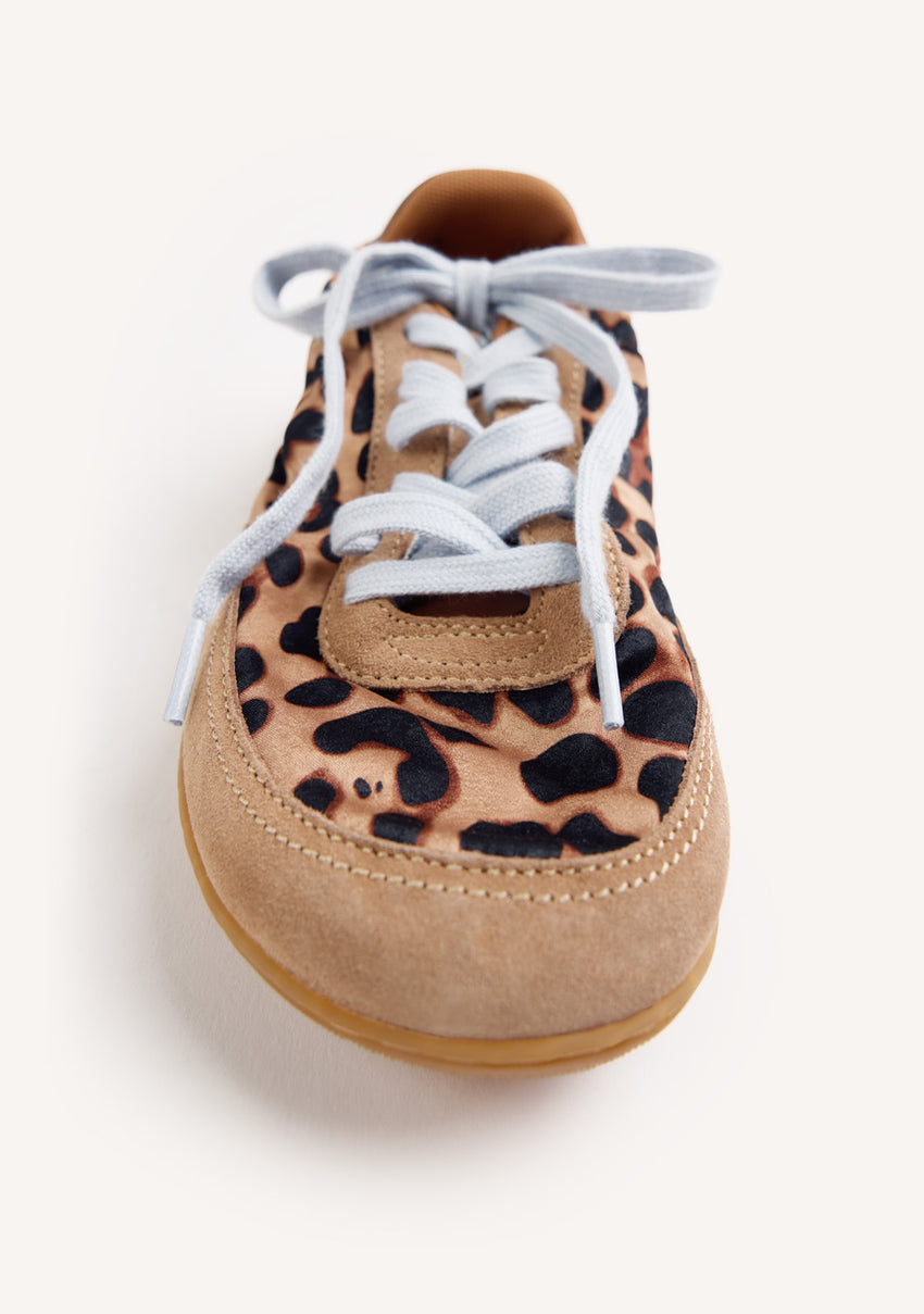 SATIN AND LEATHER BAREFOOT SNEAKERS WITH ANIMAL PRINT