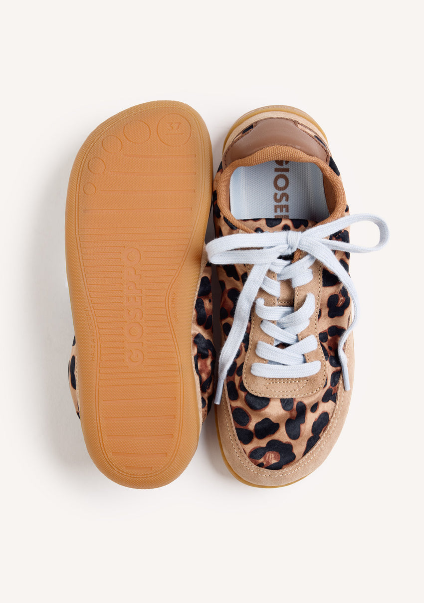 SATIN AND LEATHER BAREFOOT SNEAKERS WITH ANIMAL PRINT