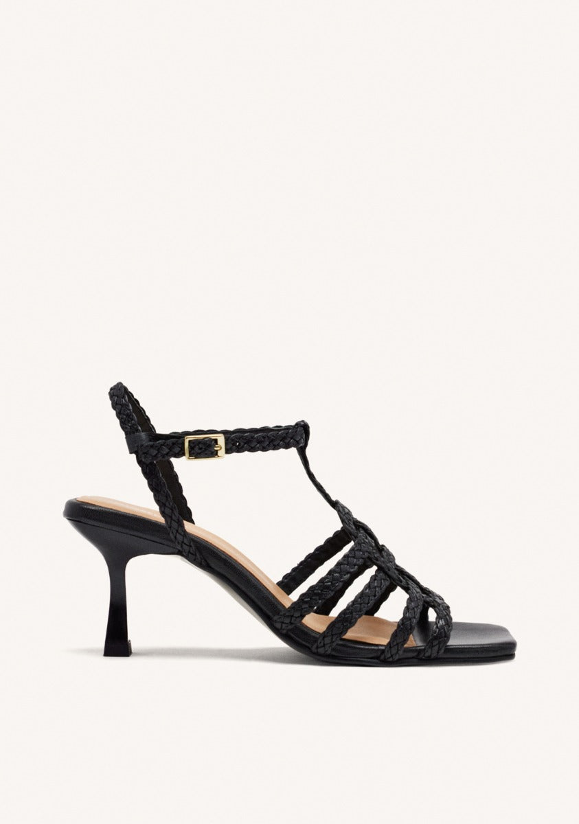 BRAIDED LEATHER HEEL SANDALS