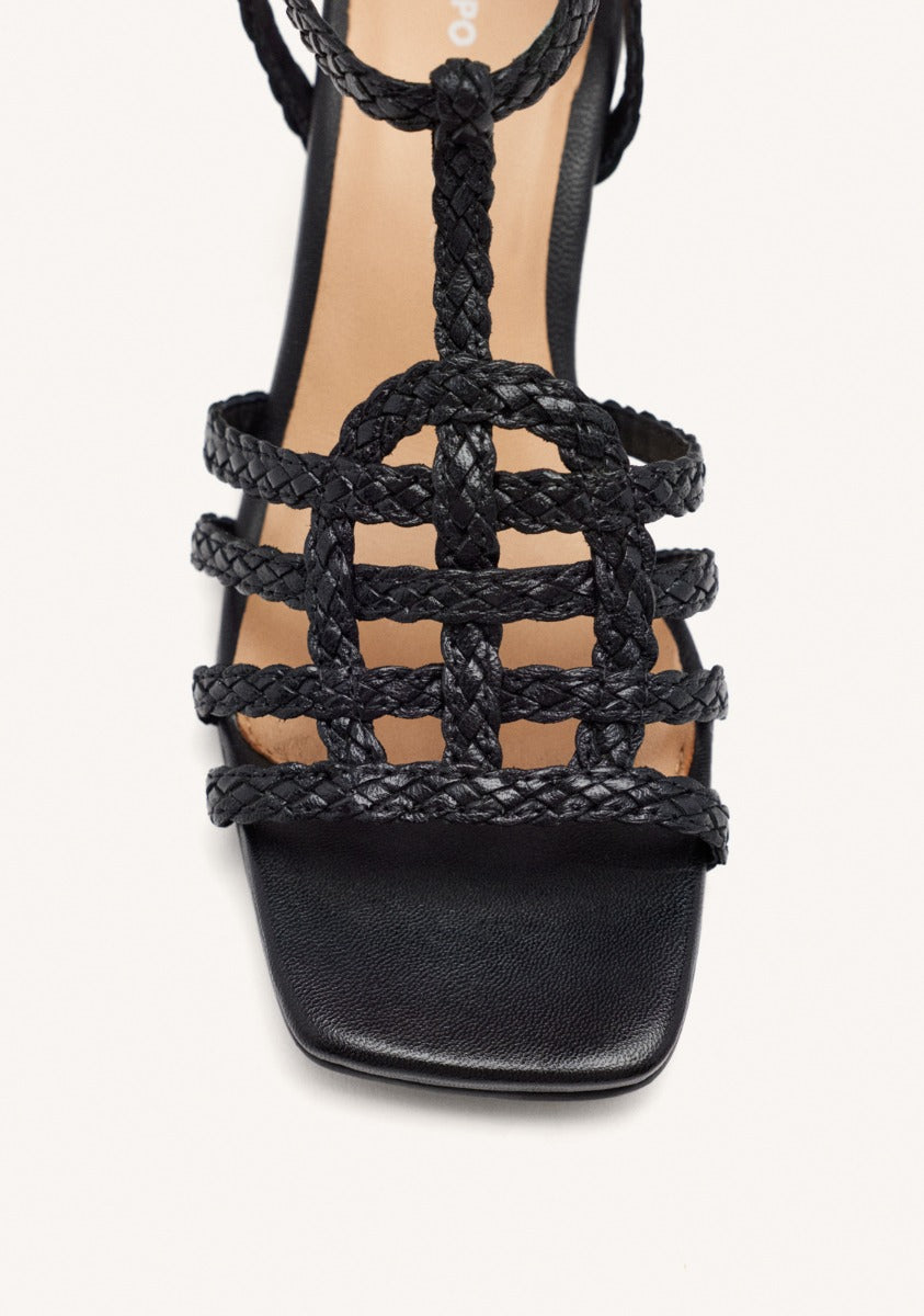BRAIDED LEATHER HEEL SANDALS