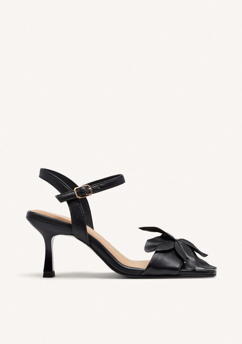 FLORAL LEATHER HEELED SANDALS