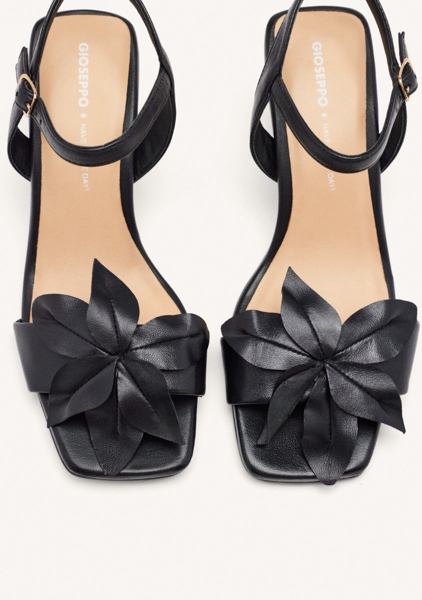 FLORAL LEATHER HEELED SANDALS