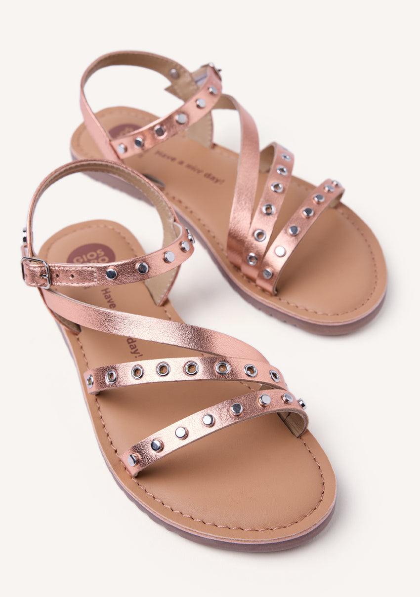 SHINY LEATHER SANDALS STUDS AND EYELETS AWASI