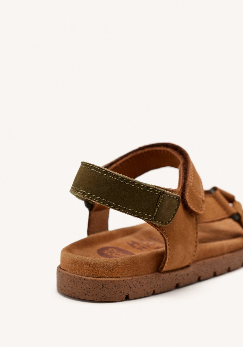 LEATHER SKIN SANDALS WITH KHAKI ACCENTS FOR BOYS AND GIRLS DEPOE