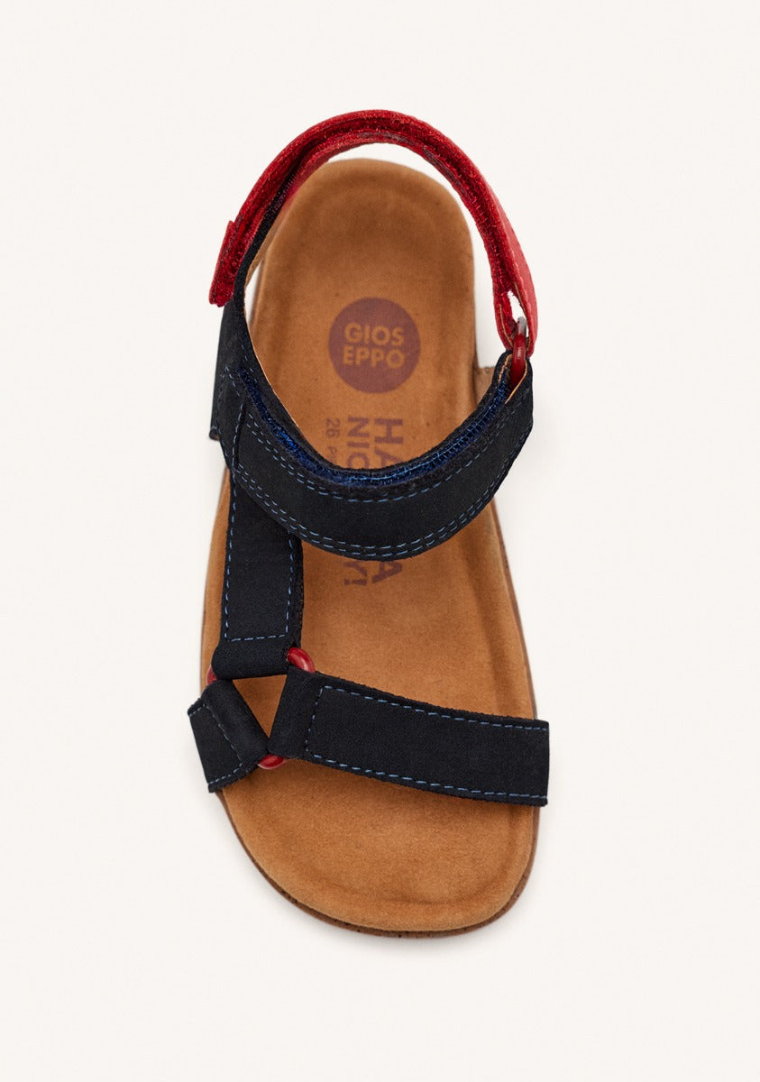 NAVY BLUE LEATHER SANDALS WITH RED ACCENTS FOR BOYS AND GIRLS DEPOE