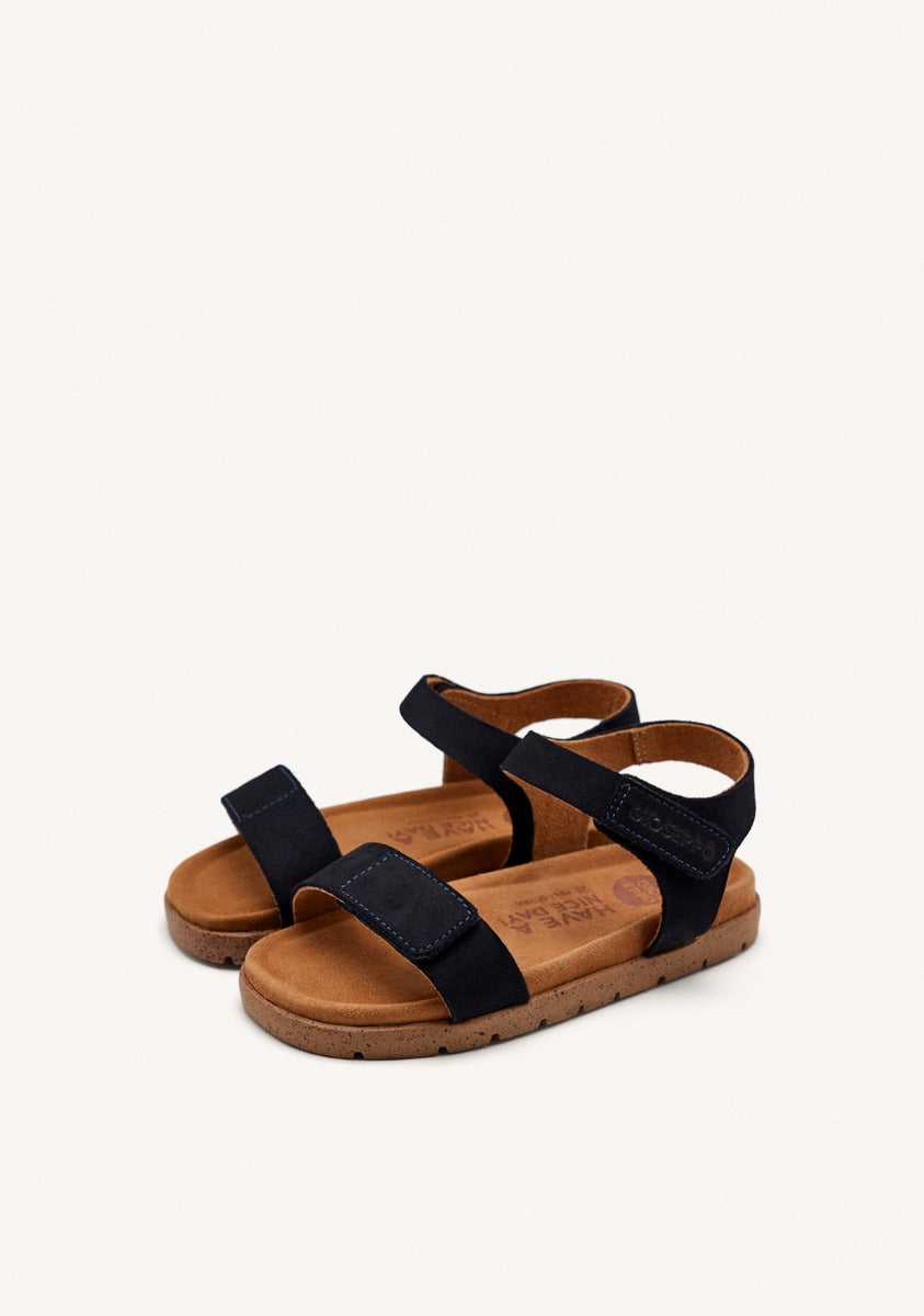BLUE NAVY LEATHER SANDALS WITH ADJUSTABLE CLOSURES AND BIO TYPE SOLE FOR BOYS AND GIRLS BUDE