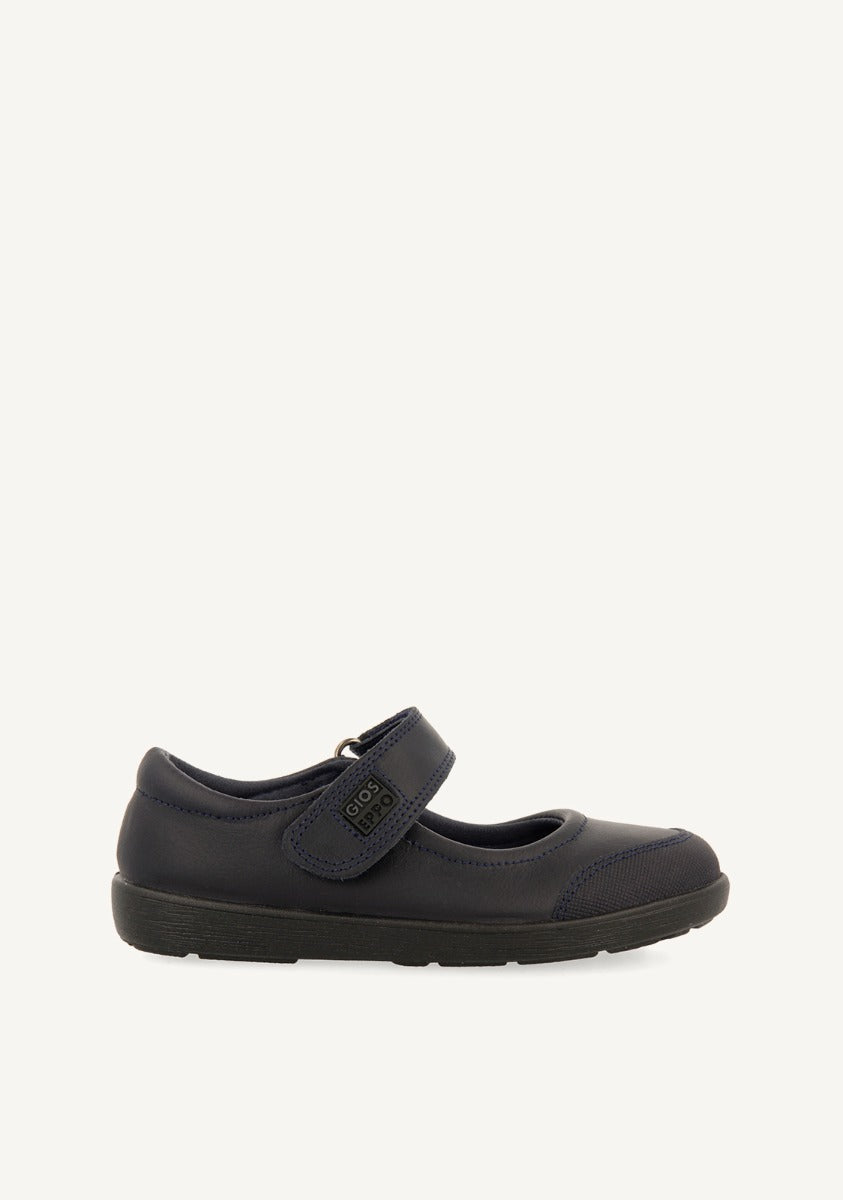 BLUE LEATHER BALLERINA-STYLE SCHOOL SHOES WITH ADJUSTABLE FASTENING LAMBDA