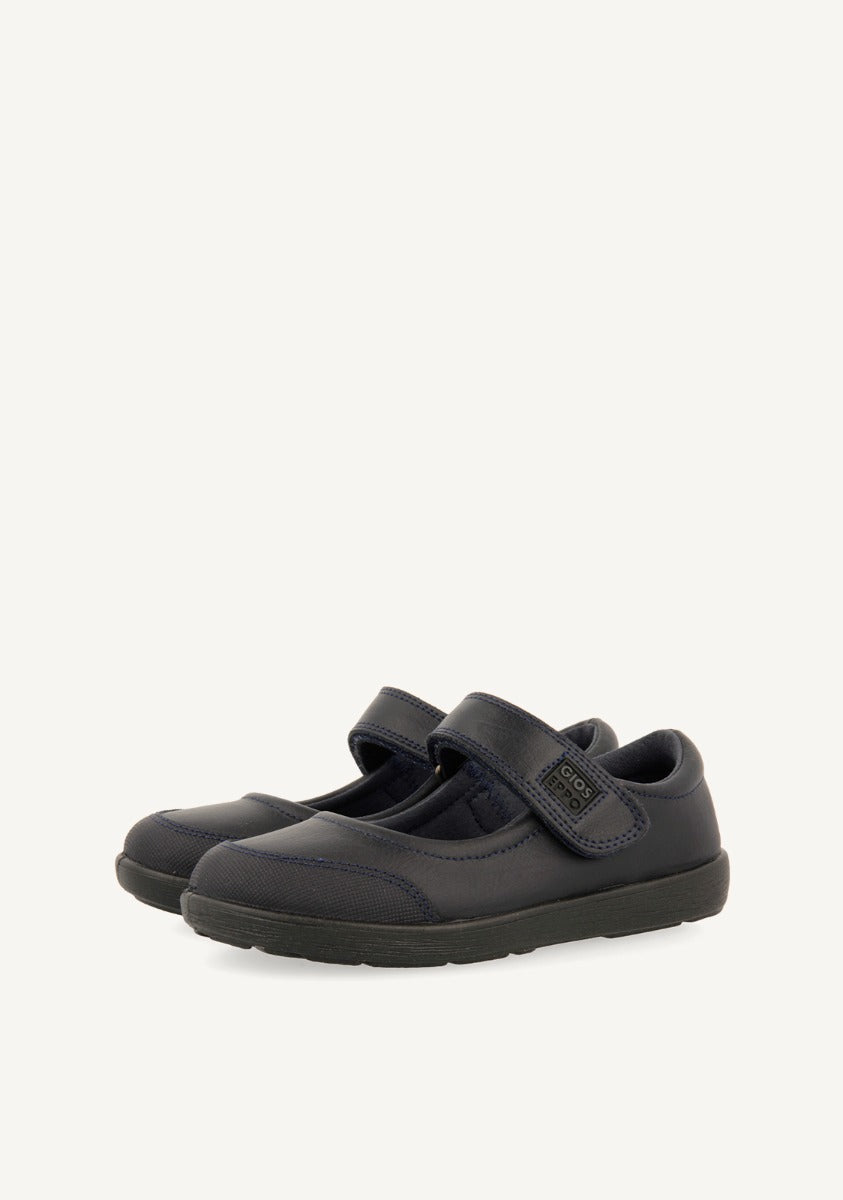 BLUE LEATHER BALLERINA-STYLE SCHOOL SHOES WITH ADJUSTABLE FASTENING LAMBDA