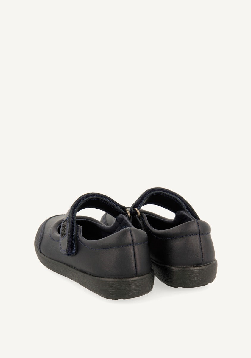 BLUE LEATHER BALLERINA-STYLE SCHOOL SHOES WITH ADJUSTABLE FASTENING LAMBDA