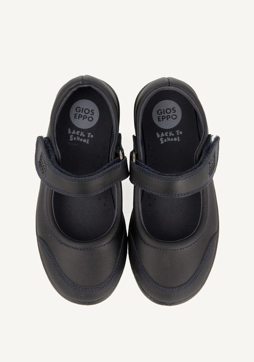 BLUE LEATHER BALLERINA-STYLE SCHOOL SHOES WITH ADJUSTABLE FASTENING LAMBDA