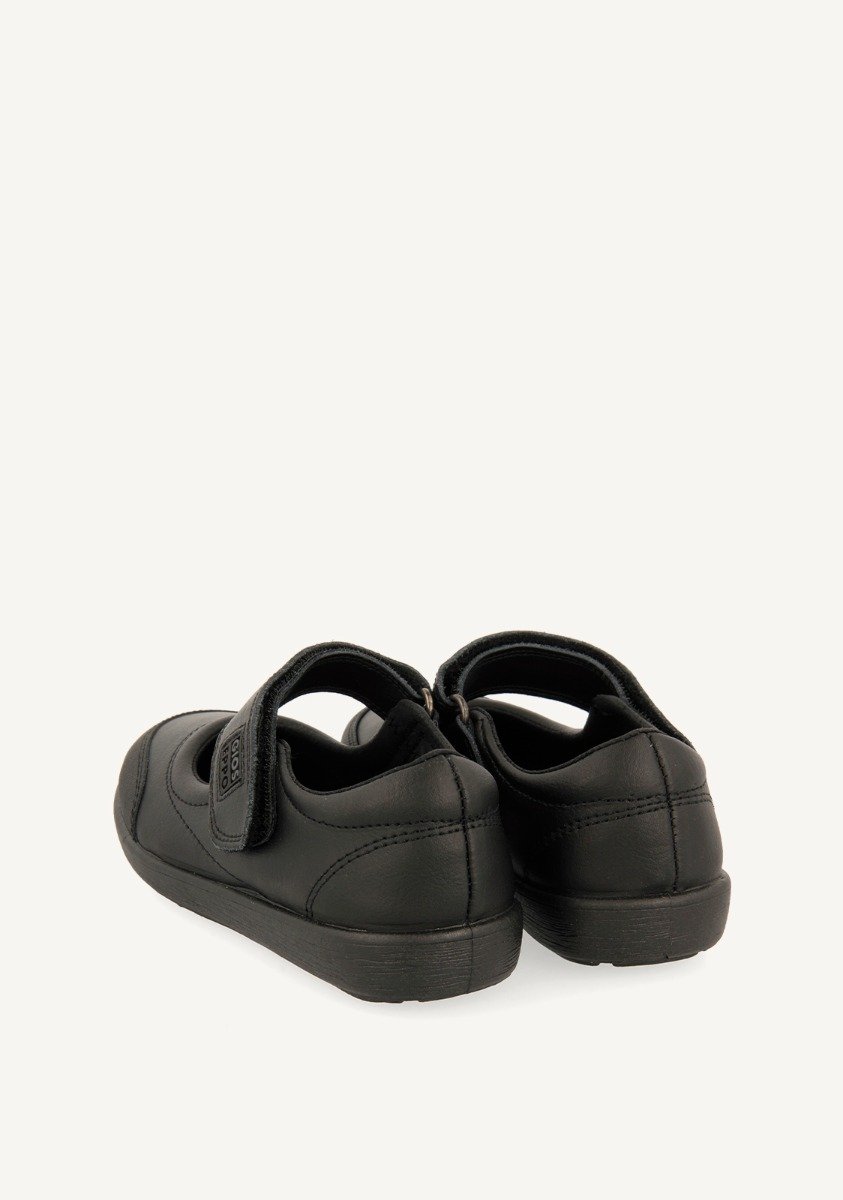 BLACK LEATHER BALLERINA-STYLE SCHOOL SHOES WITH ADJUSTABLE FASTENING LAMBDA